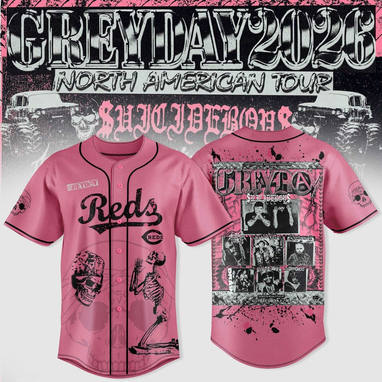 Cincinnati Reds x $uicideboy$ Greyday 2026 - North American Tour Jersey | HR32