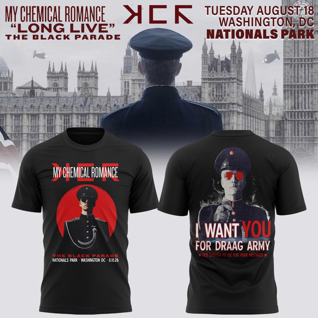 My Chemical Romance The Black Parade 2026 Tour Nationals Park Washington D.C "I Want You for Draag Army" T-shirt | OC99
