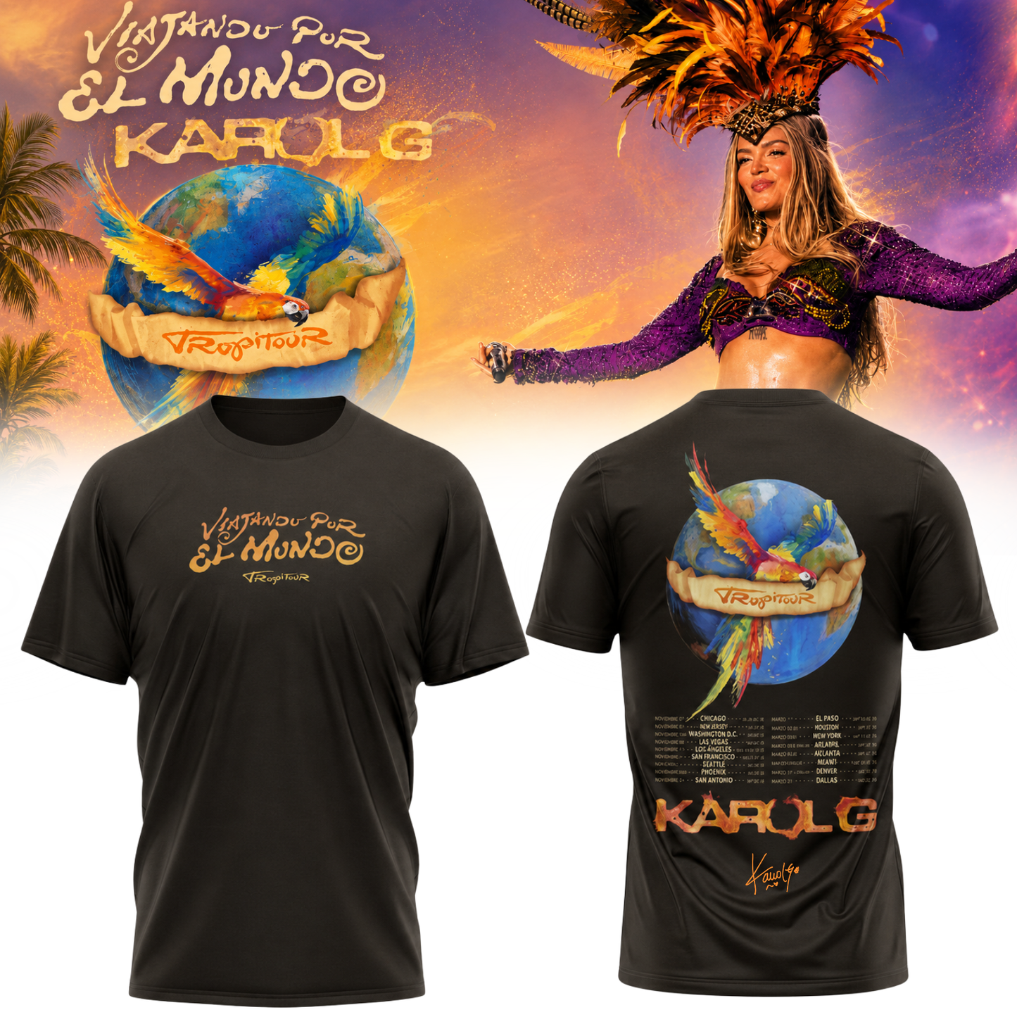 Karol G " Viajando por el Mundo Tropitour " Signature Limited Edition Tshirt | SG57