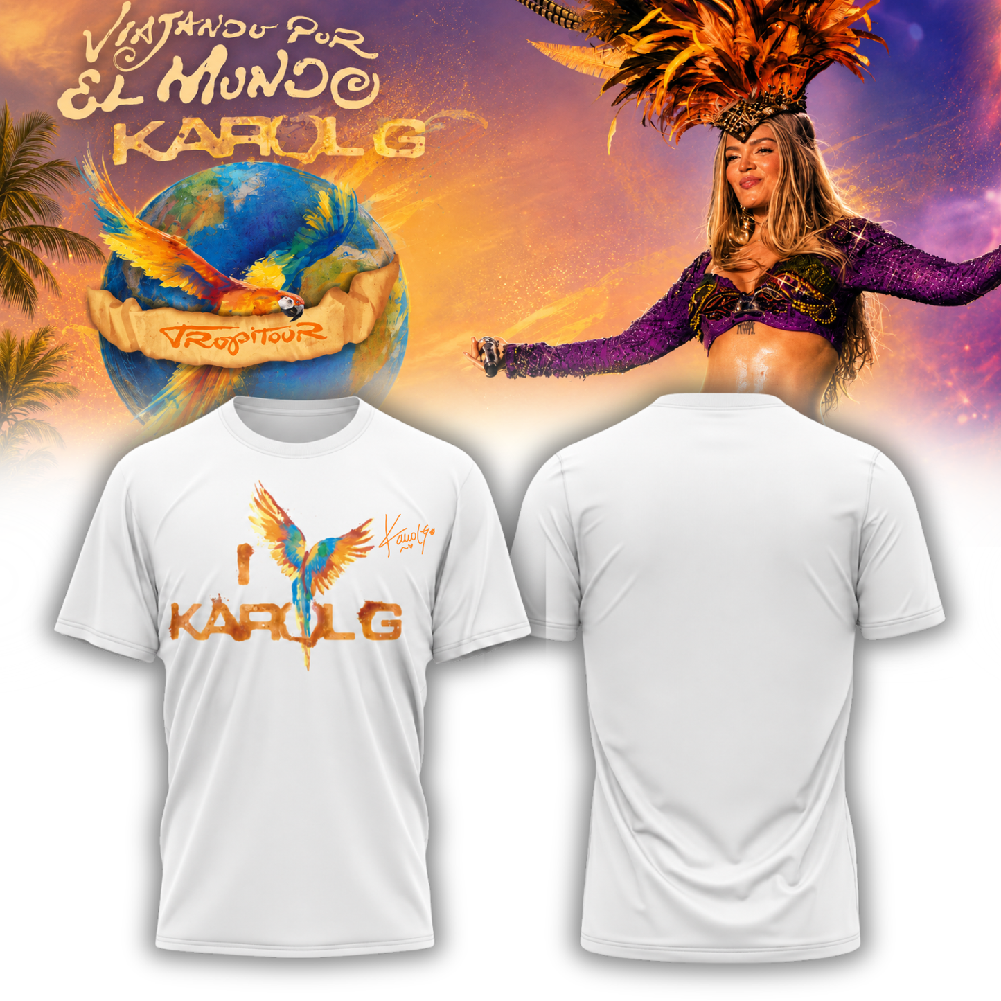 Karol G " Viajando por el Mundo Tropitour " Signature Limited Edition Tshirt | TE78