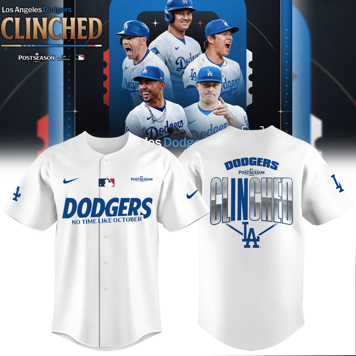 Limited Edition Los Angeles Dodgers Clinched Postseason 2026 Baseball Jersey | SD49