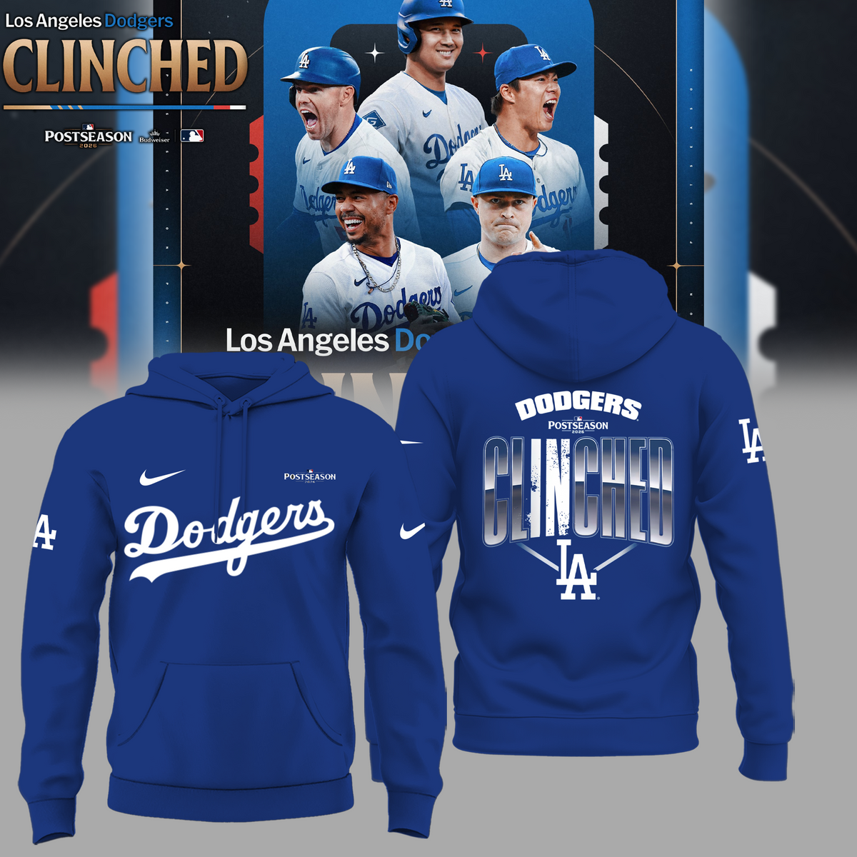 Limited Edition Los Angeles Dodgers Clinched Postseason 2026 Hoodie | WU81