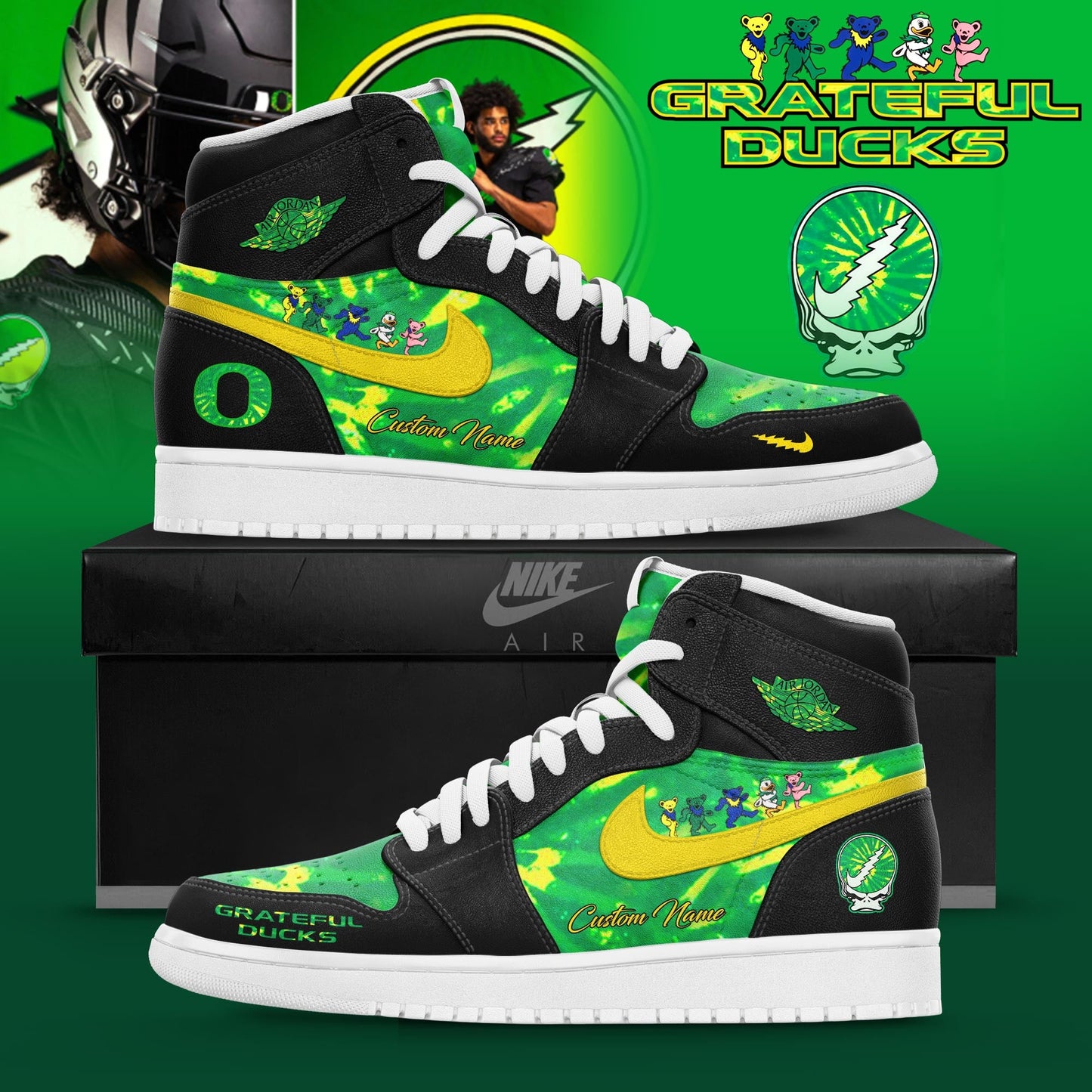 Oregon Ducks x Grateful Dead Limited Editions AJ1 Sneakers