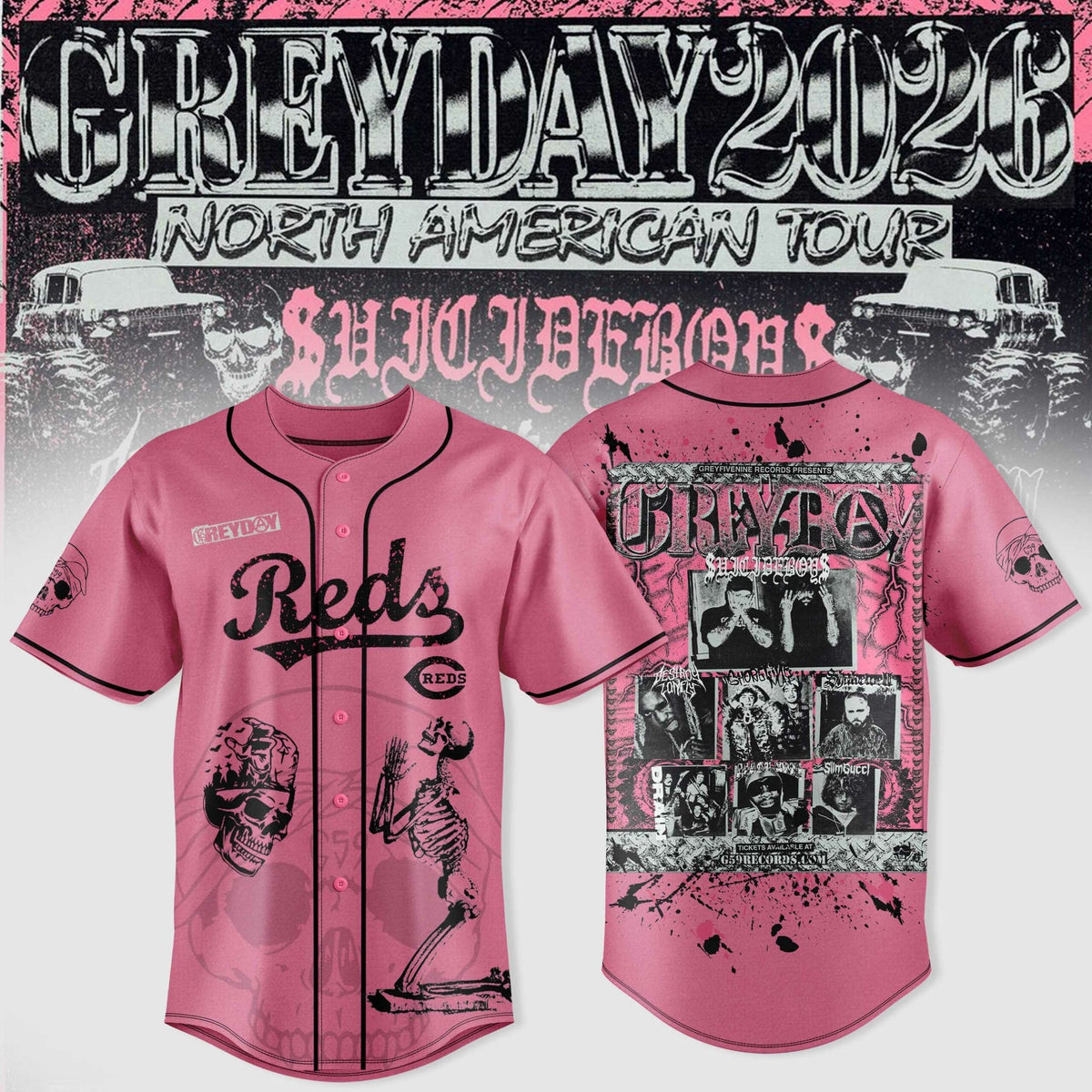 Cincinnati Reds x $uicideboy$ Greyday 2026 - North American Tour Jersey | HR32