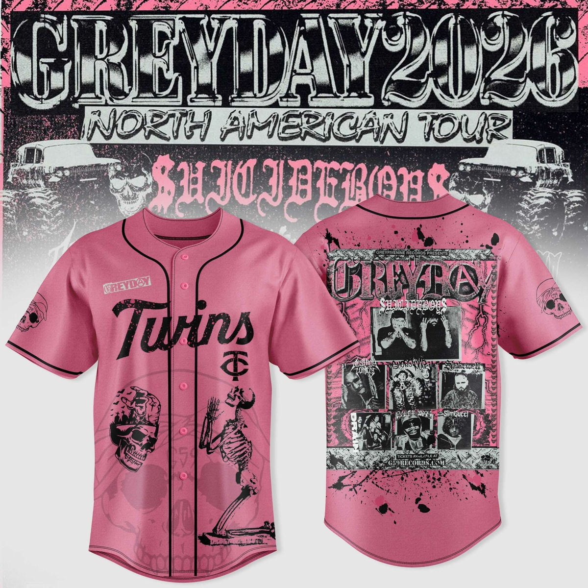 Minnesota Twins x $uicideboy$ Greyday 2026 - North American Tour Jersey | LC34