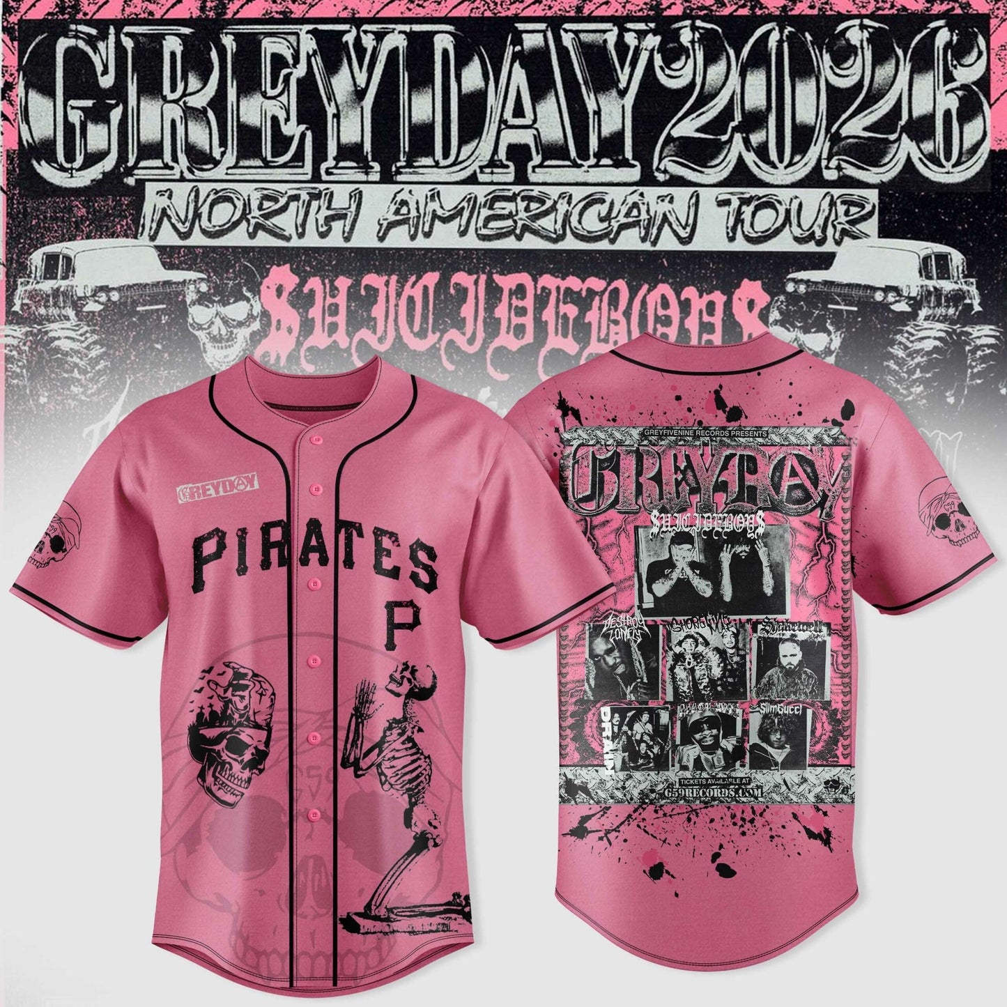 Pittsburgh Pirates x $uicideboy$ Greyday 2026 - North American Tour Jersey | GT19