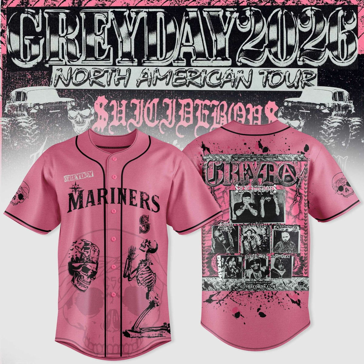 Seattle Mariners x $uicideboy$ Greyday 2026 - North American Tour Jersey | JK17
