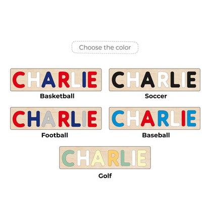 Personalized Sports Name Puzzle Boys Baby Shower Gift Ball Nursery Decor Montessori Toys Kids Easter Gift