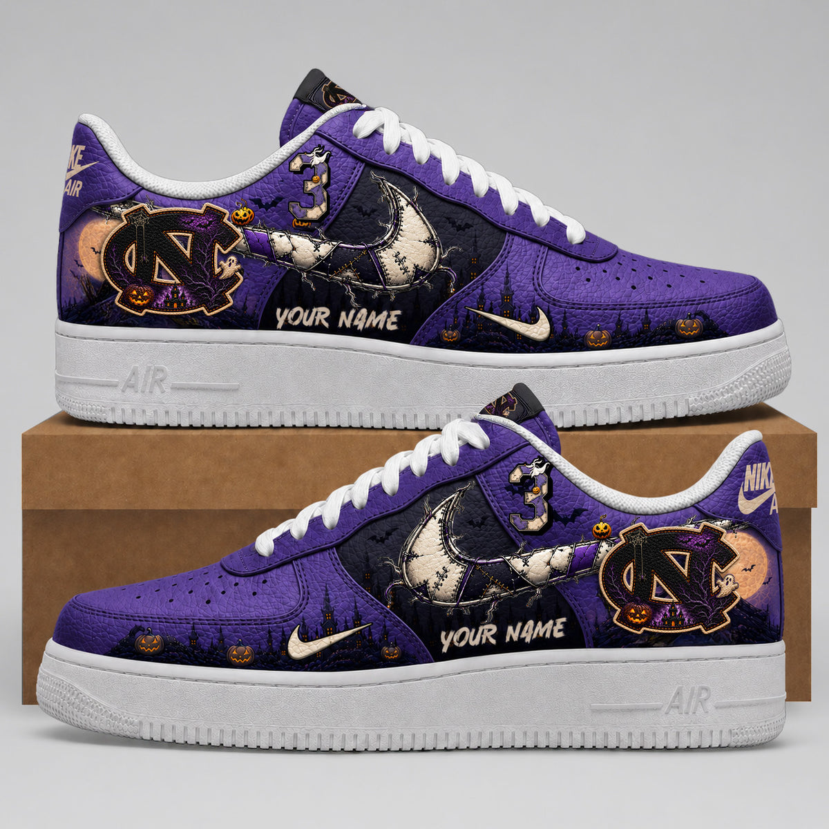 North Carolina Tar Heels | Premium NCAA Haunted Moon Halloween Custom Low Top Sneakers