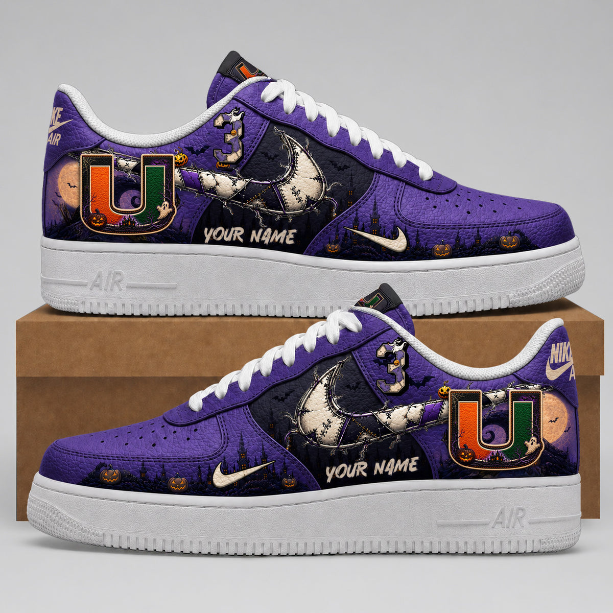 Miami Hurricanes | Premium NCAA Haunted Moon Halloween Custom Low Top Sneakers
