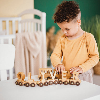 Wooden Train With Name, 1 Year Old Boy, 1st Birthday Gift, Wooden Montessori Toy For Toddlers, Baby Boy Personalized Gift, Custom Name Sign