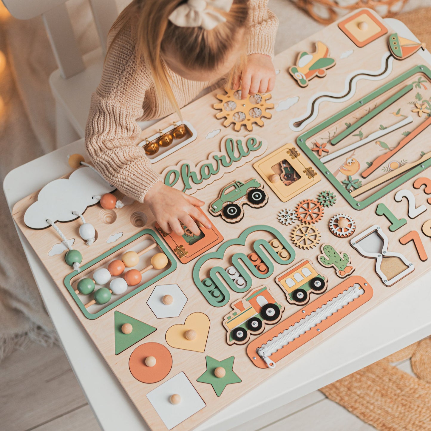 Large Ocean Busy Board With Child's Name. Montessori Educational Board For Toddlers.
