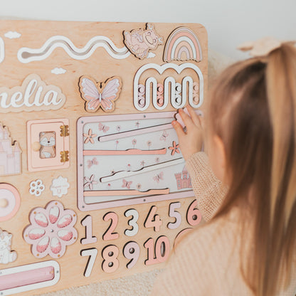 Personalized Montessori Busy Board for Toddlers – Wooden Sensory Board, Fidget Toy for Autism & ADHD, Developmental Learning Toy
