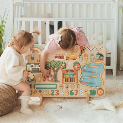 Personalized Montessori Busy Board for Toddlers – Wooden Sensory Board, Fidget Toy for Autism & ADHD, Developmental Learning Toy