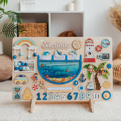 Personalized Montessori Busy Board for Toddlers – Wooden Sensory Board, Fidget Toy for Autism & ADHD, Developmental Learning Toy