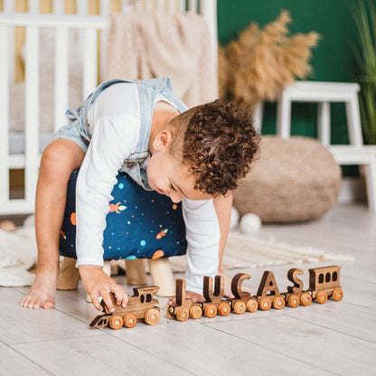 Custom Name Magnetic Train Set Wooden Alphabet Train Toys for Boys Personalized Christening Birthday Gifts Handmade Toys Baby Nursery Decor