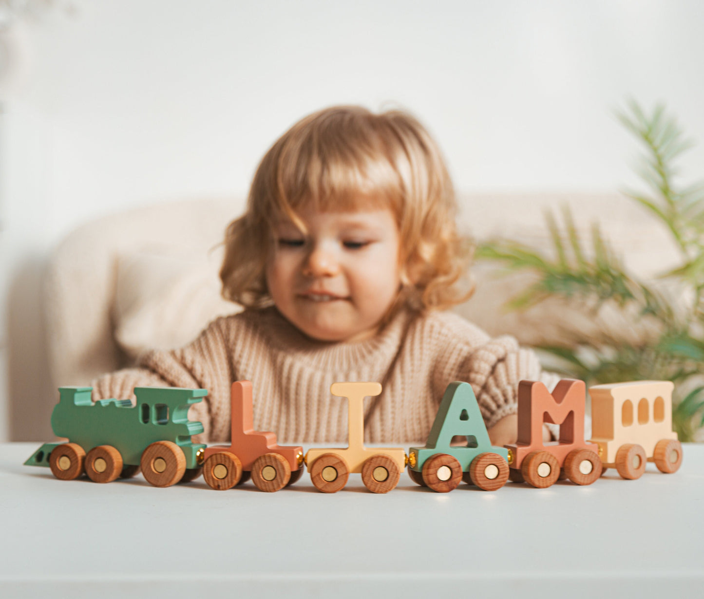 Build Your Train. Baby Name Gift. Colorful Toy Train For Toddler. First Birthday Boy Gift Personalized. Wooden Letter Train With Magnets.