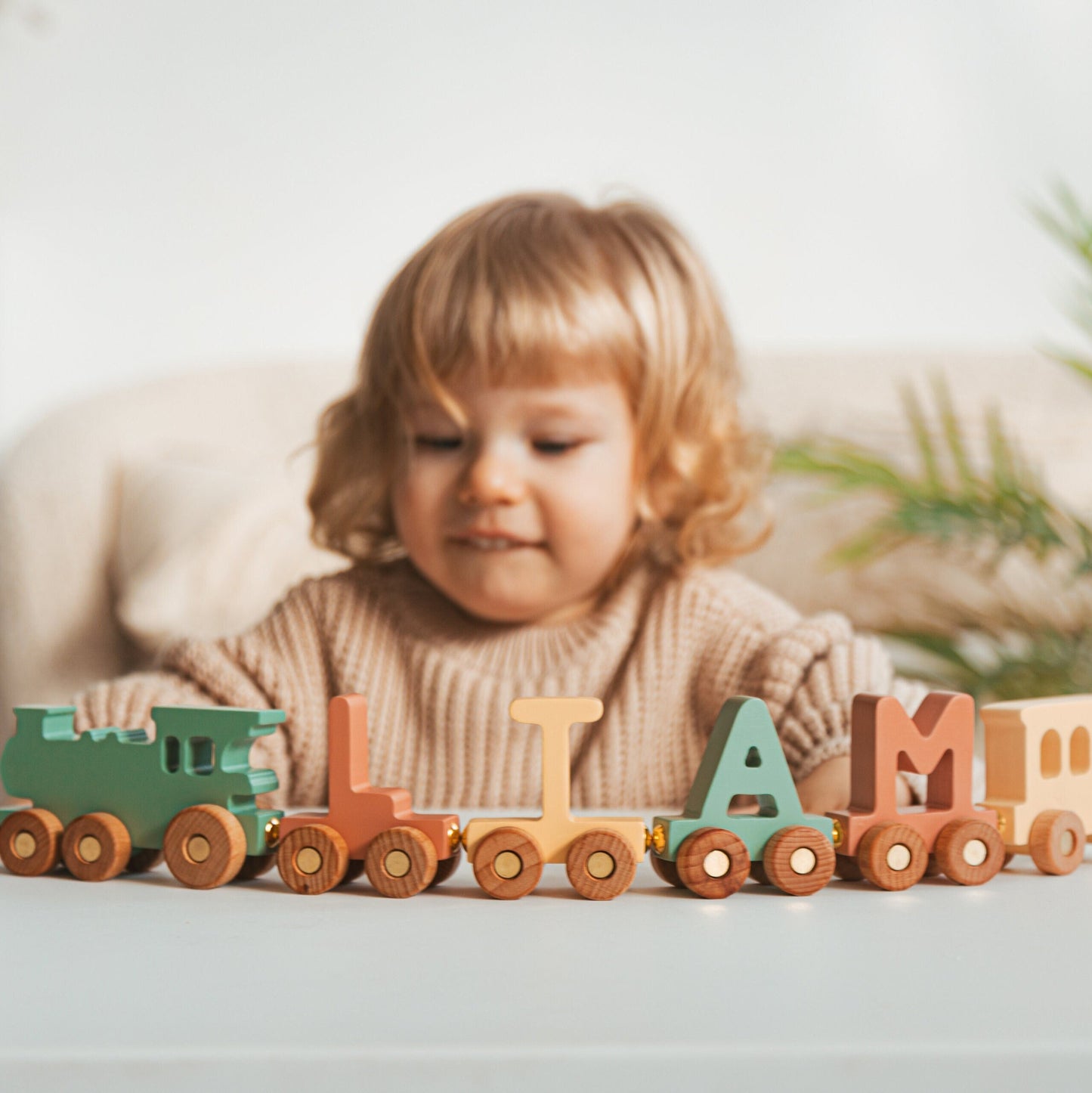 Personalized Wooden Train with Name Kids Room Decor First Easter Gift For Baby Girl