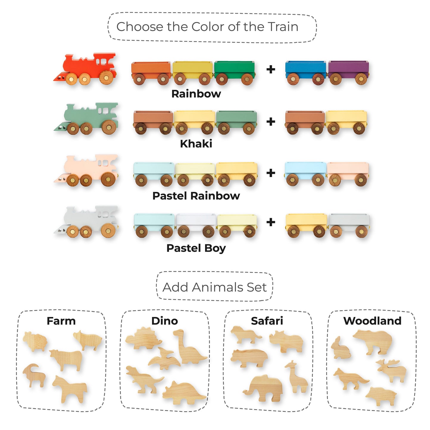 Personalized Train Dinosaur Birthday Gift Freight Train With Animals Wooden Toys For Toddlers Kids Pretend Play Fidget Toys Baptism Gift