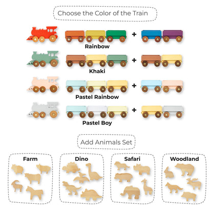 Personalized Wooden Animal Train, Custom Train Toy with Name, Montessori Pull Toy, Safari Baby Gift