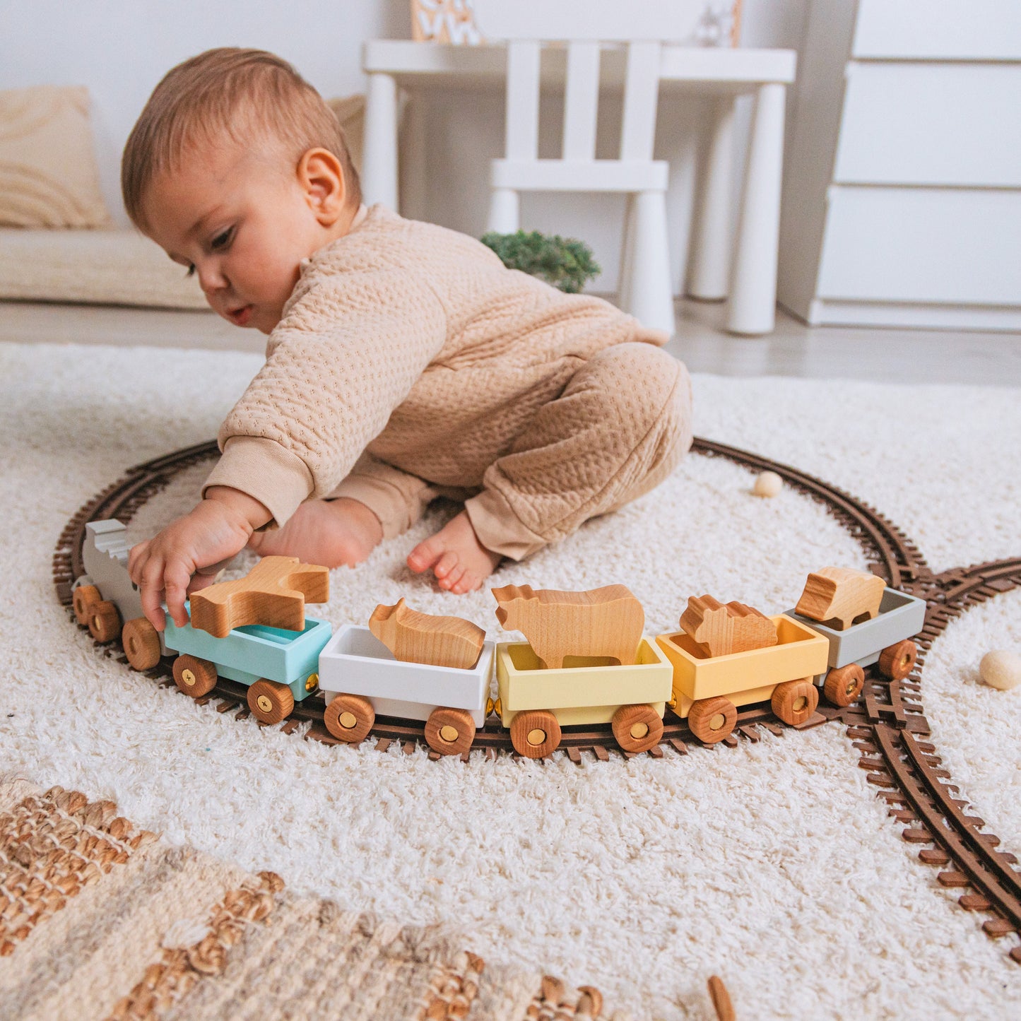 Personalized Wooden Animal Train, Custom Train Toy with Name, Montessori Pull Toy, Safari Baby Gift