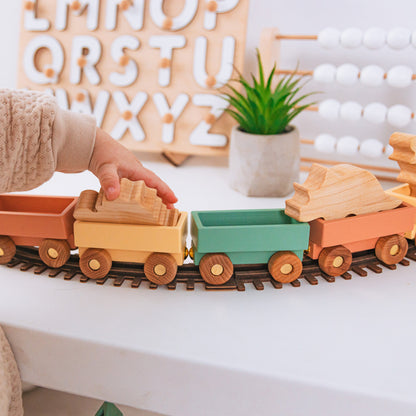 Personalized Train Dinosaur Birthday Gift Freight Train With Animals Wooden Toys For Toddlers Kids Pretend Play Fidget Toys Baptism Gift