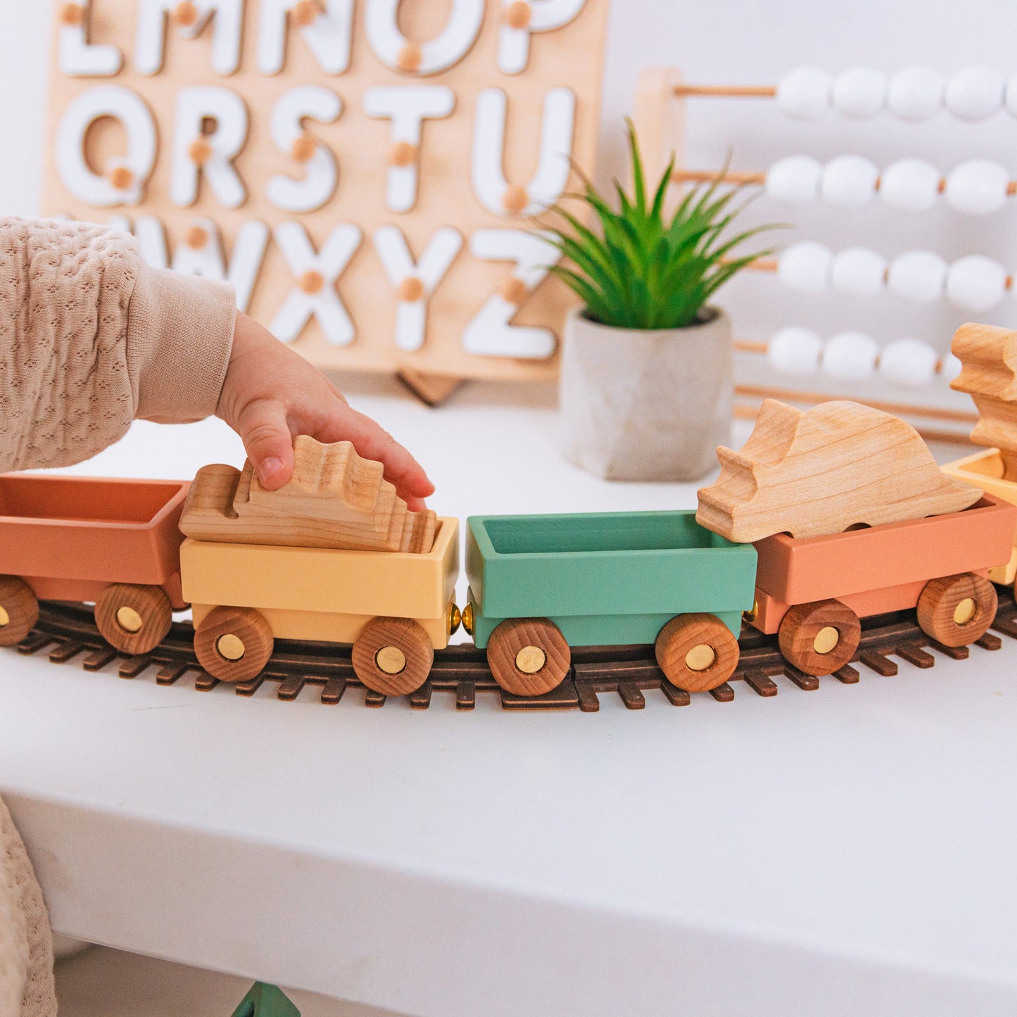 Personalized Wooden Animal Train, Custom Train Toy with Name, Montessori Pull Toy, Safari Baby Gift