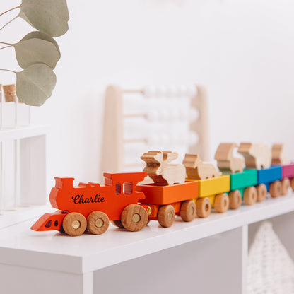 Personalized Train Dinosaur Birthday Gift Freight Train With Animals Wooden Toys For Toddlers Kids Pretend Play Fidget Toys Baptism Gift