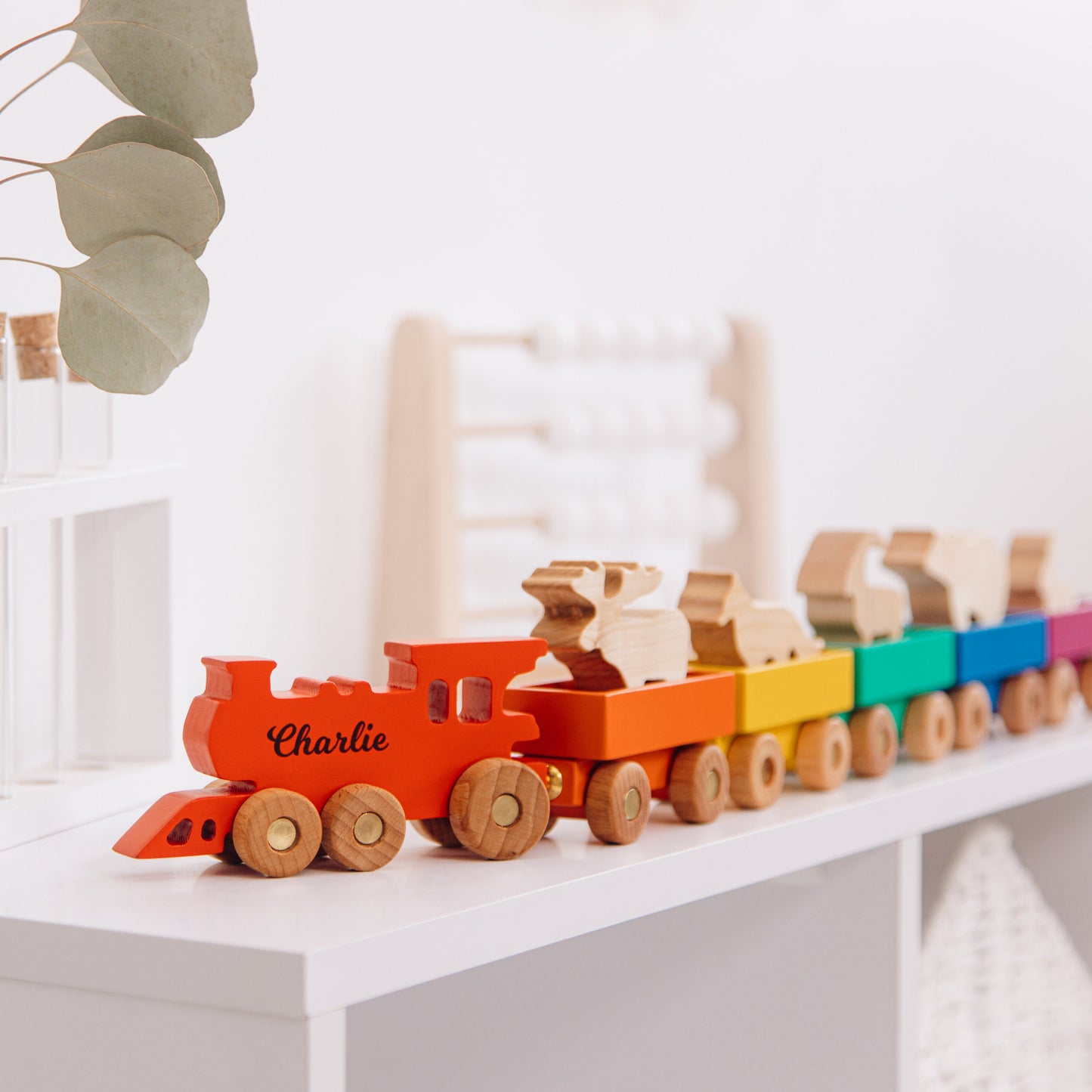 Personalized Wooden Animal Train, Custom Train Toy with Name, Montessori Pull Toy, Safari Baby Gift
