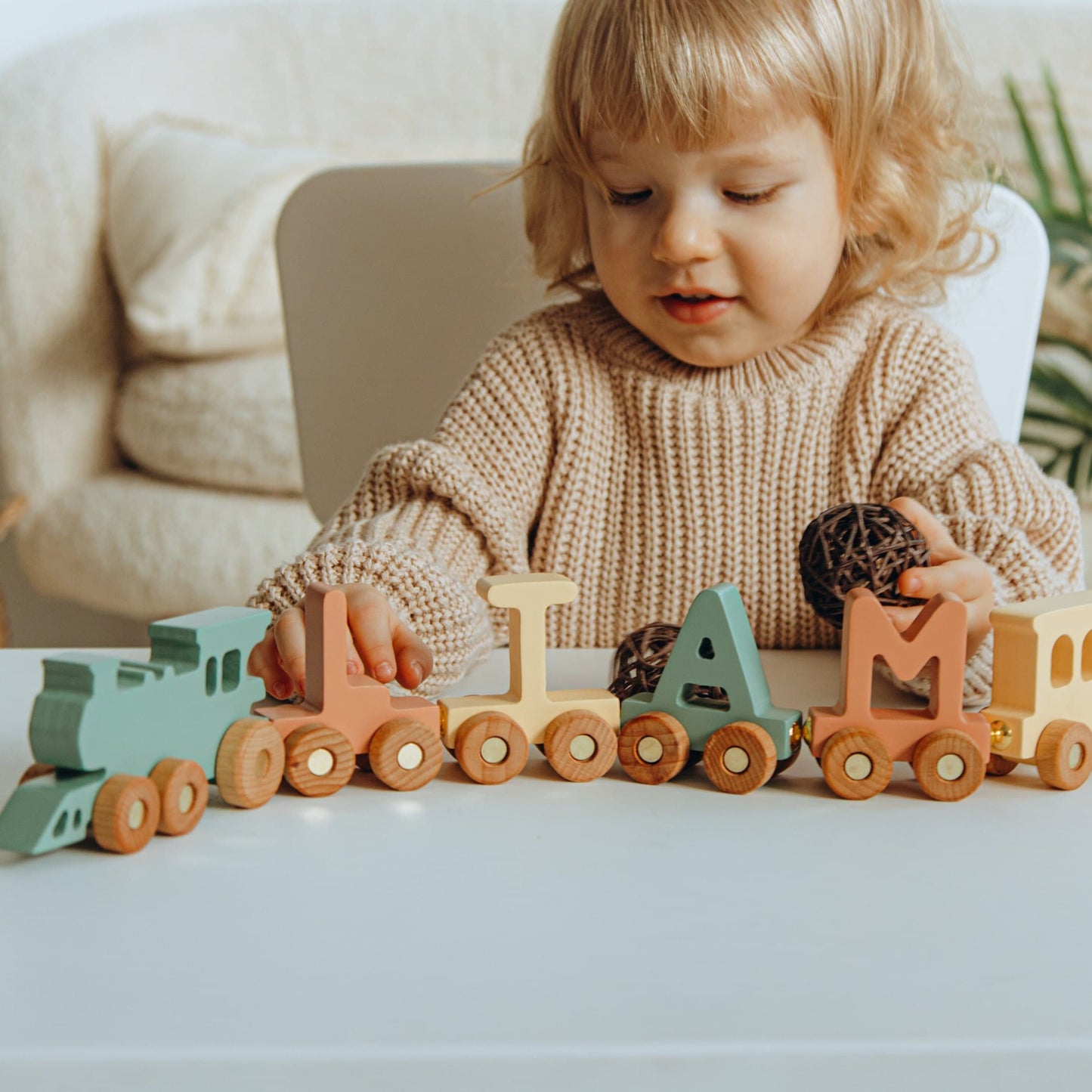 Baby Blue Letter Train - Custom Name Gift - Baby Boy Gift - Wooden Magnet Train - Newborn Nephew Gift - Nursery Name Sign Alternative