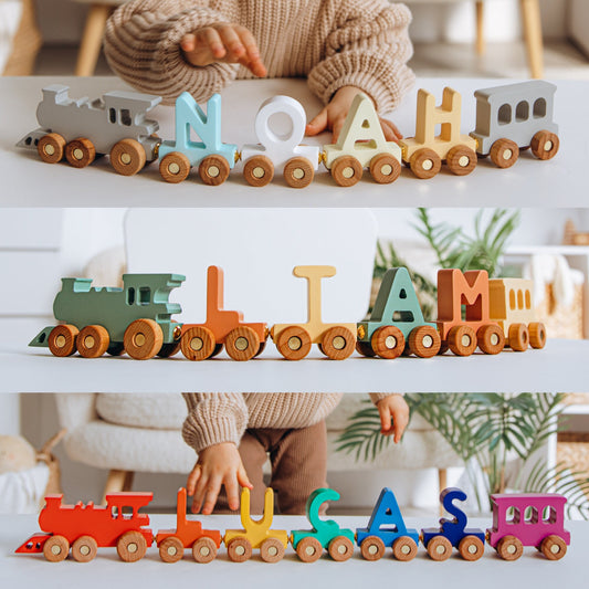 Custom Colored Train With Name. Personalized Gift For Kids. Toys For Toddlers. 1 2 3 Year Old Gift. First Birthday Gift. Baptism Baby Gift.