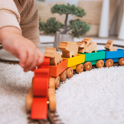 Wooden Farmer Train With Name Additional Set of Animals Custom Train Personalized Baby Boy Gift Sensory Toys Fidget Toys For Toddlers