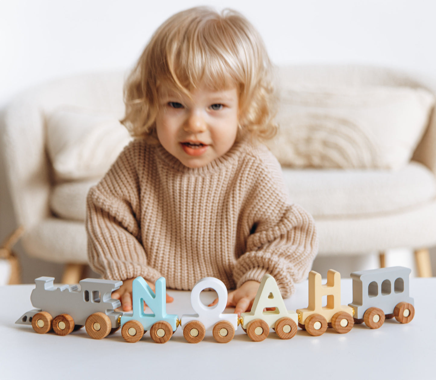 Baby Blue Letter Train - Custom Name Gift - Baby Boy Gift - Wooden Magnet Train - Newborn Nephew Gift - Nursery Name Sign Alternative