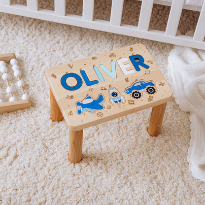 Personalized Step Stool for Girl Wooden Name Puzzle  Baby Shower Gift First Christmas Gift Unique Toddler Toy Natural Wood Name Step Stool