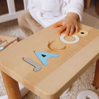 Children's Personalized Step Stool with Puzzle Piece Design Name Bench Kids Stool Baby Shower Gift 1st Birthday Engraved Birthday Present