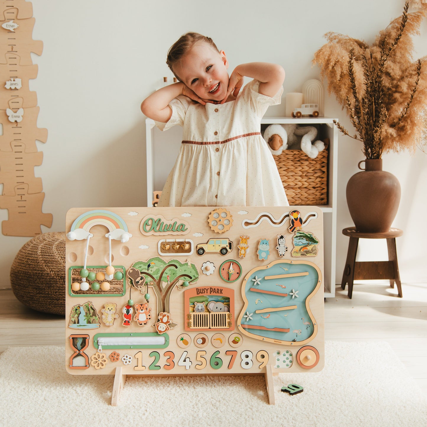 Large Activity Board Montessori Fine Motor Skill Busy Board Wooden Busy Board