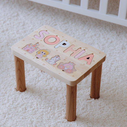 Wooden Name Puzzle Stool Toddler Step Stool 1 2 3 Years Old Custom Gifts For Kids Baptism Boy Gift 1st Birthday Gift Eco Friendly Toys