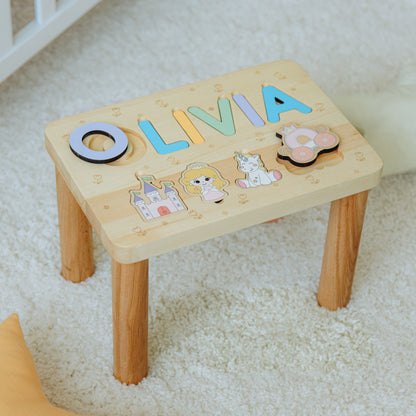 Wooden Name Puzzle Stool Toddler Step Stool 1 2 3 Years Old Custom Gifts For Kids Baptism Boy Gift 1st Birthday Gift Eco Friendly Toys