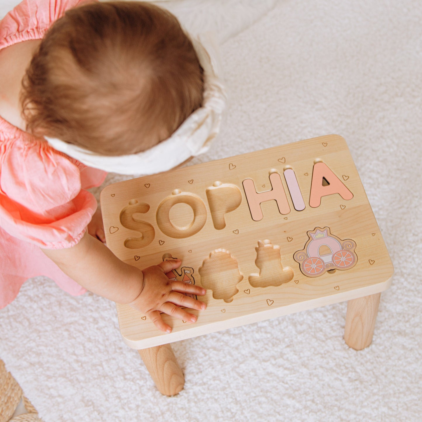 Toddler Boy Step Stool. Wooden Name Puzzle. Personalized Baby Gift. Nursery Decor. Montessori Board. 1 2 3 Years Old. Custom Gifts For Kids.