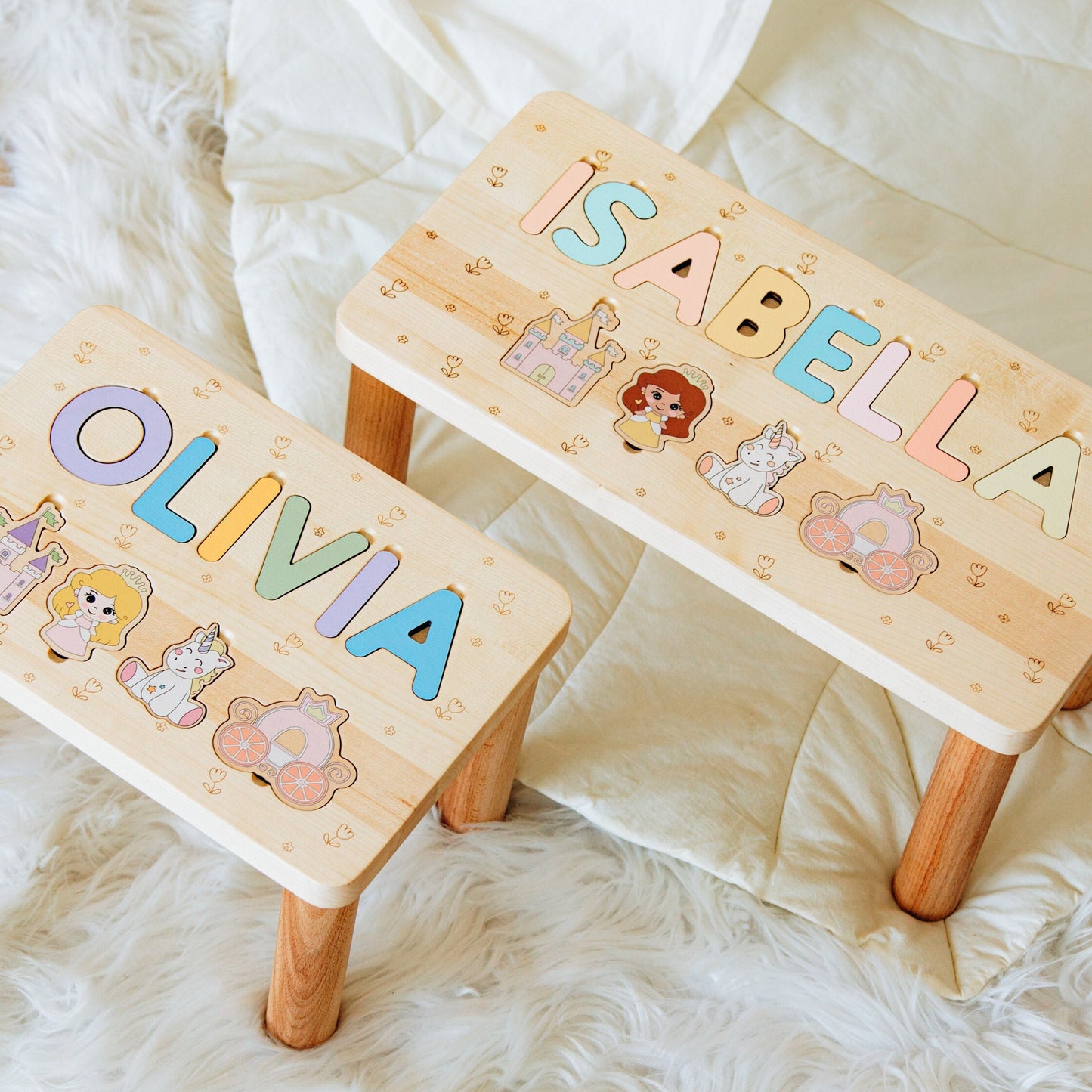 Pastel Blue Name Puzzle Step Stool Wooden Toddler Chair 1 2 3 Year Old Gift Personalized Baby Gift First Easter Baptism Boy Grandson Gift