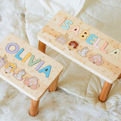 Pastel Blue Name Puzzle Step Stool Wooden Toddler Chair 1 2 3 Year Old Gift Personalized Baby Gift First Easter Baptism Boy Grandson Gift