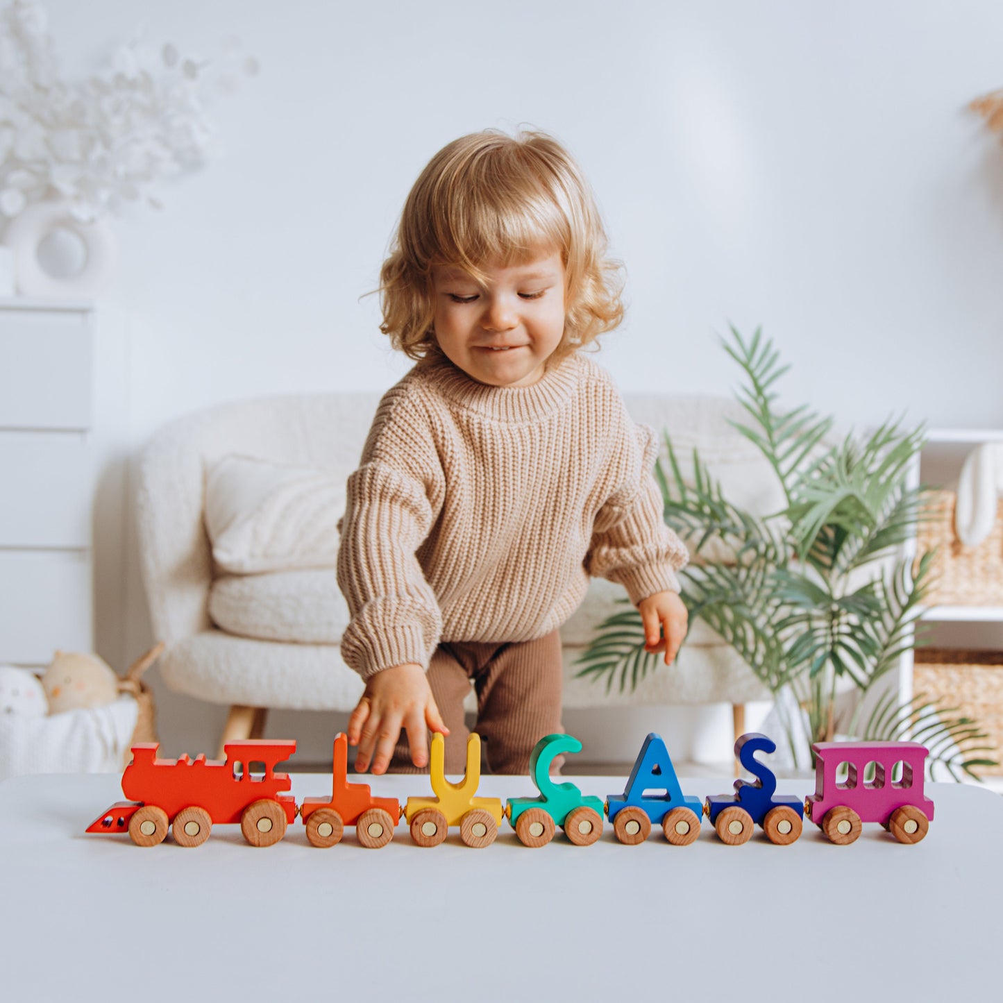 Personalized Train with Magnets Wooden Toys For Toddlers Birthday Boy Gift 1 2 3 Year Old Newborn Keepsake Gift Baby Shower Gift
