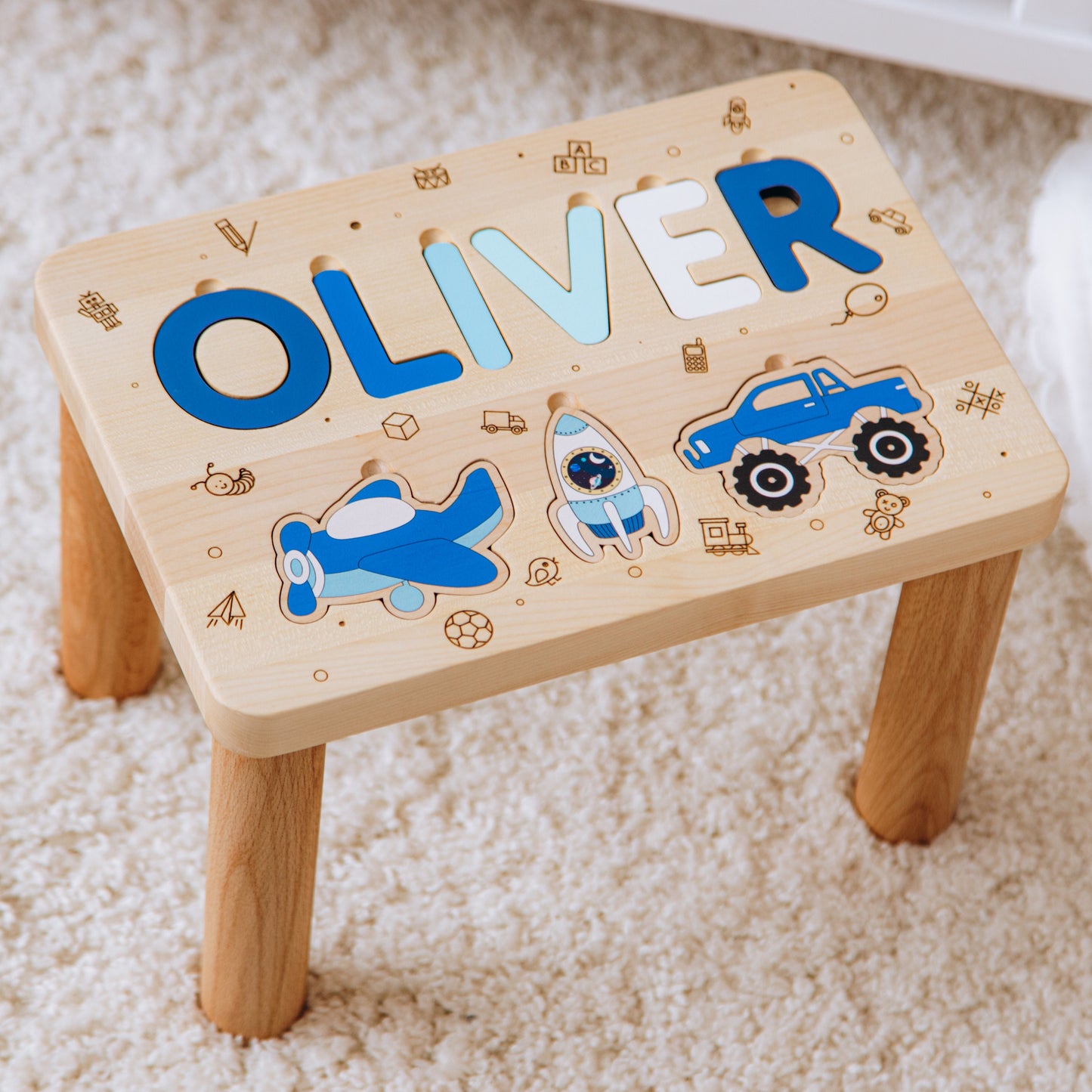 Personalized Toddler Step Stool Wooden Name Puzzle Stool Baptism Girl Gift 1 2 3 Year Old Gift Kids Helper Chair Custom Birthday Gifts