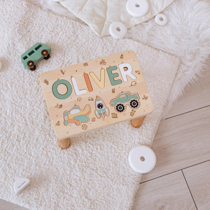 Children's Personalized Step Stool with Puzzle Wooden Name Puzzle Stool Personalized Gift Custom Name Puzzle Kids Bench Baby Gifts