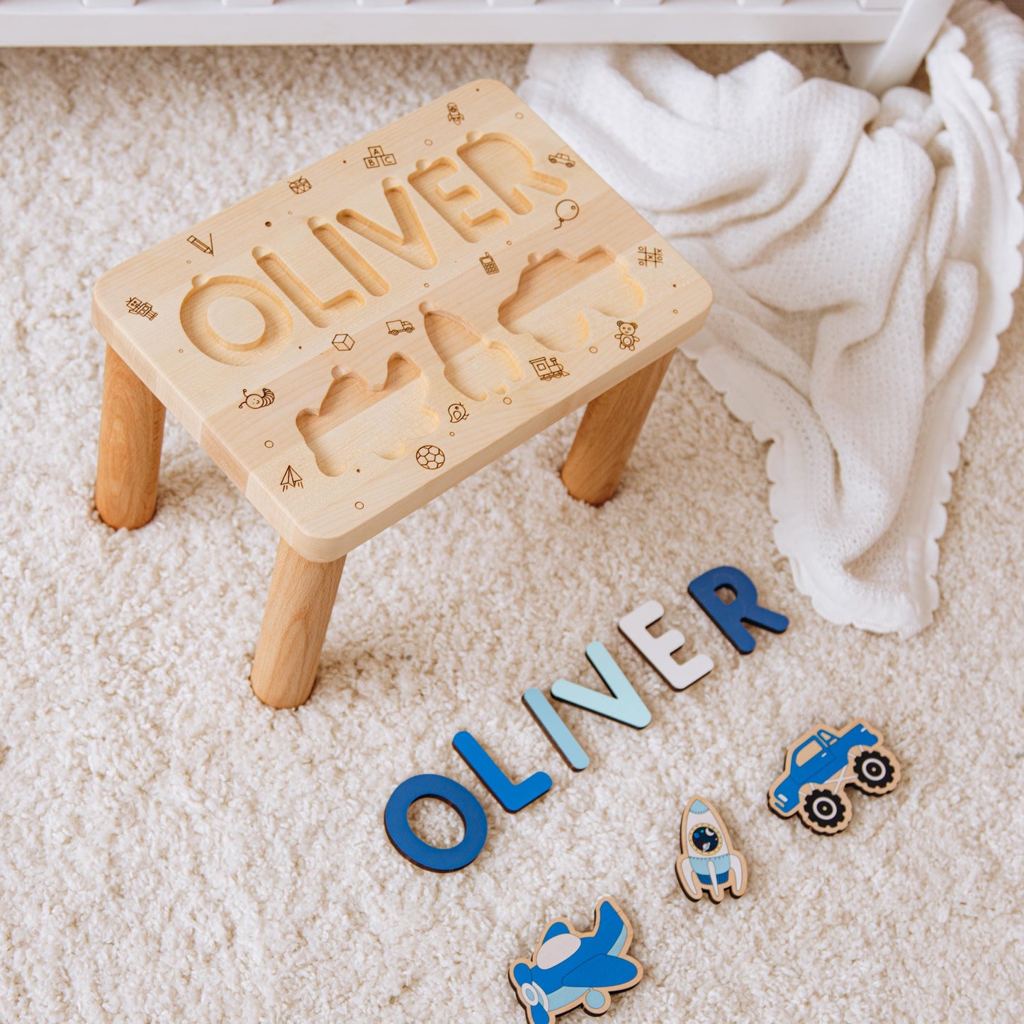 Children's Personalized Step Stool with Puzzle Wooden Name Puzzle Stool Personalized Gift Custom Name Puzzle Kids Bench Baby Gifts