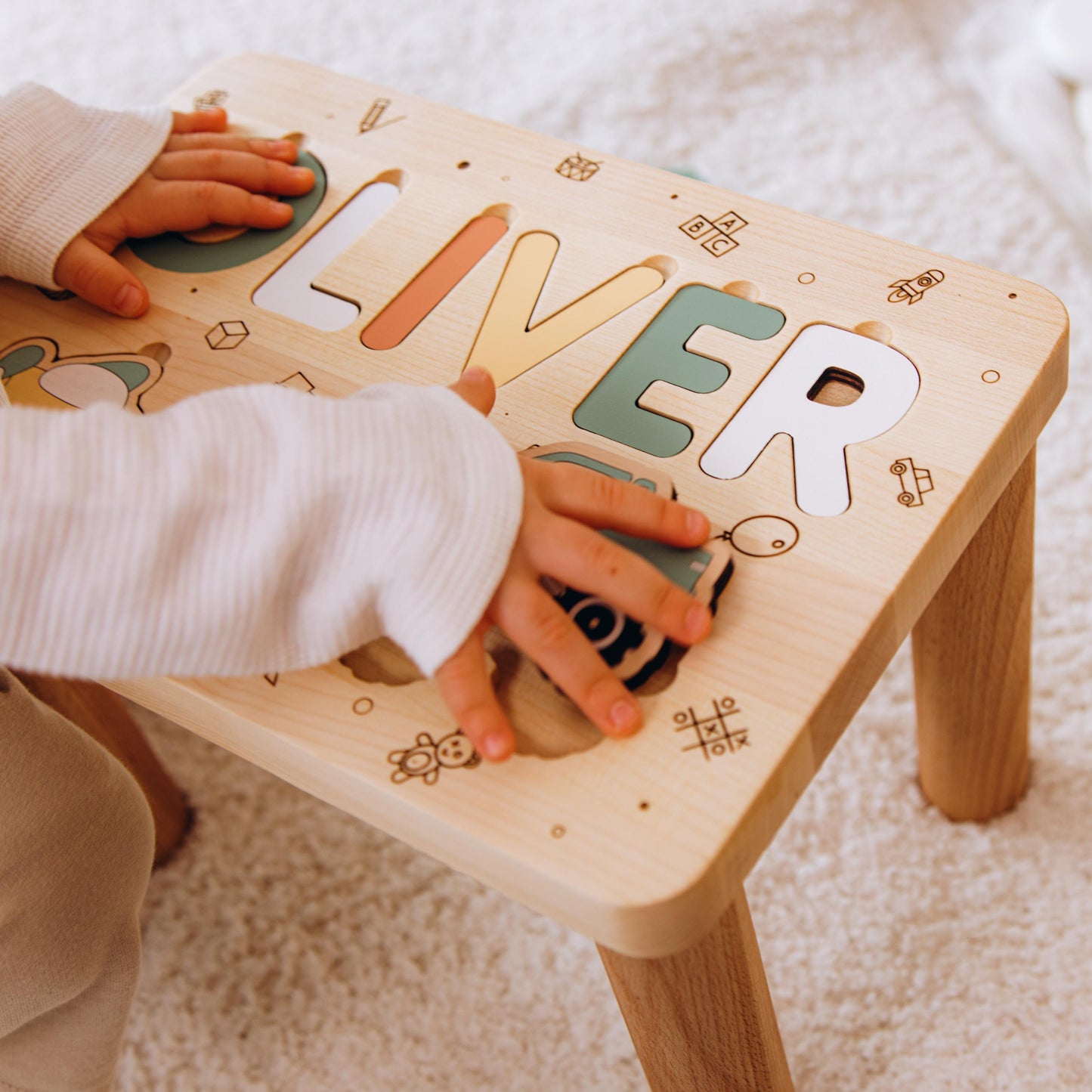 Personalized Children's Step Stool Name Puzzle Step Stool Bench Gifts For Kids 1 2 Year Old Gift Baby Girl Baptism Girl Gift First Christmas