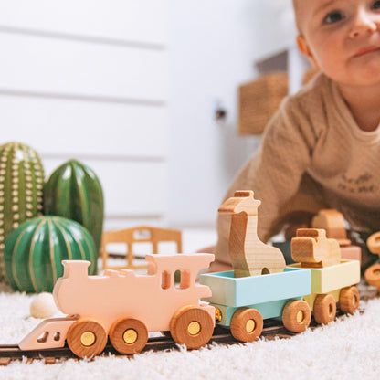 Customized Unique Train With Farm Animals Toddler Wooden Montessori Toys Personalized Baby Boy Gift First Birthday Gift Eco Friendly Toys