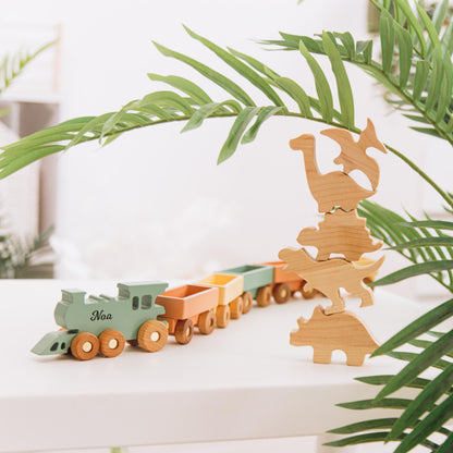 Customized Unique Train With Farm Animals Toddler Wooden Montessori Toys Personalized Baby Boy Gift First Birthday Gift Eco Friendly Toys