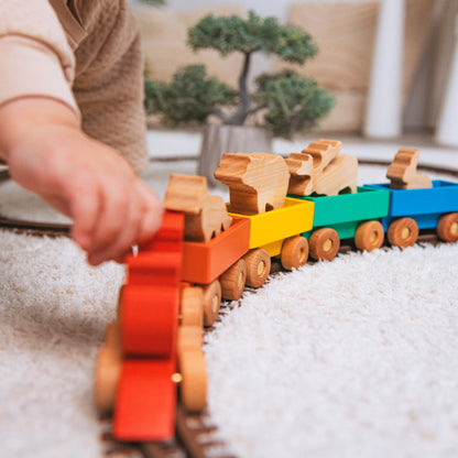 Customized Unique Train With Farm Animals Toddler Wooden Montessori Toys Personalized Baby Boy Gift First Birthday Gift Eco Friendly Toys