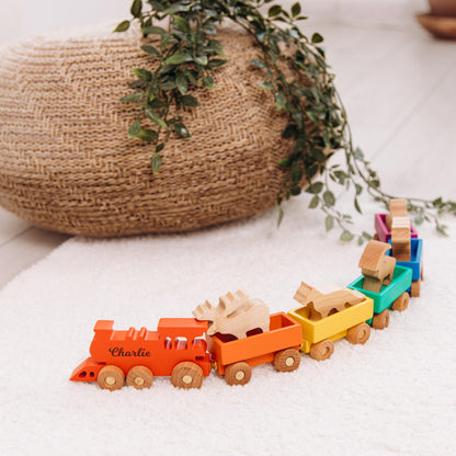 Customized Unique Train With Farm Animals Toddler Wooden Montessori Toys Personalized Baby Boy Gift First Birthday Gift Eco Friendly Toys